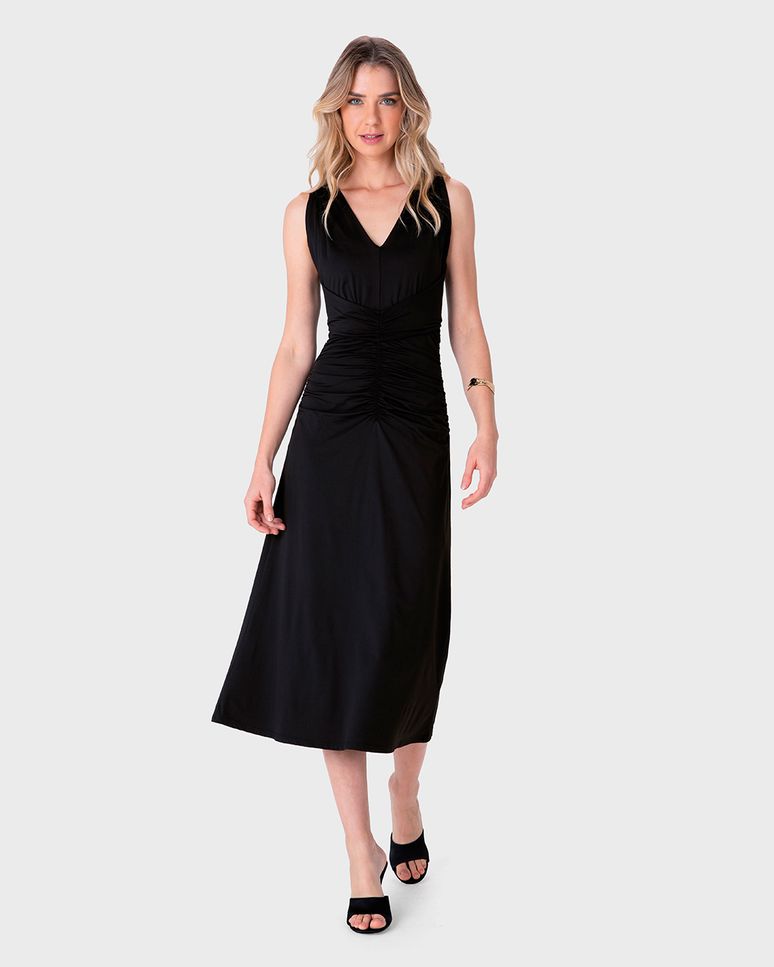 Vestido Midi Feminino Evasê Acinturado em Malha Conforto Dry - ENFIM