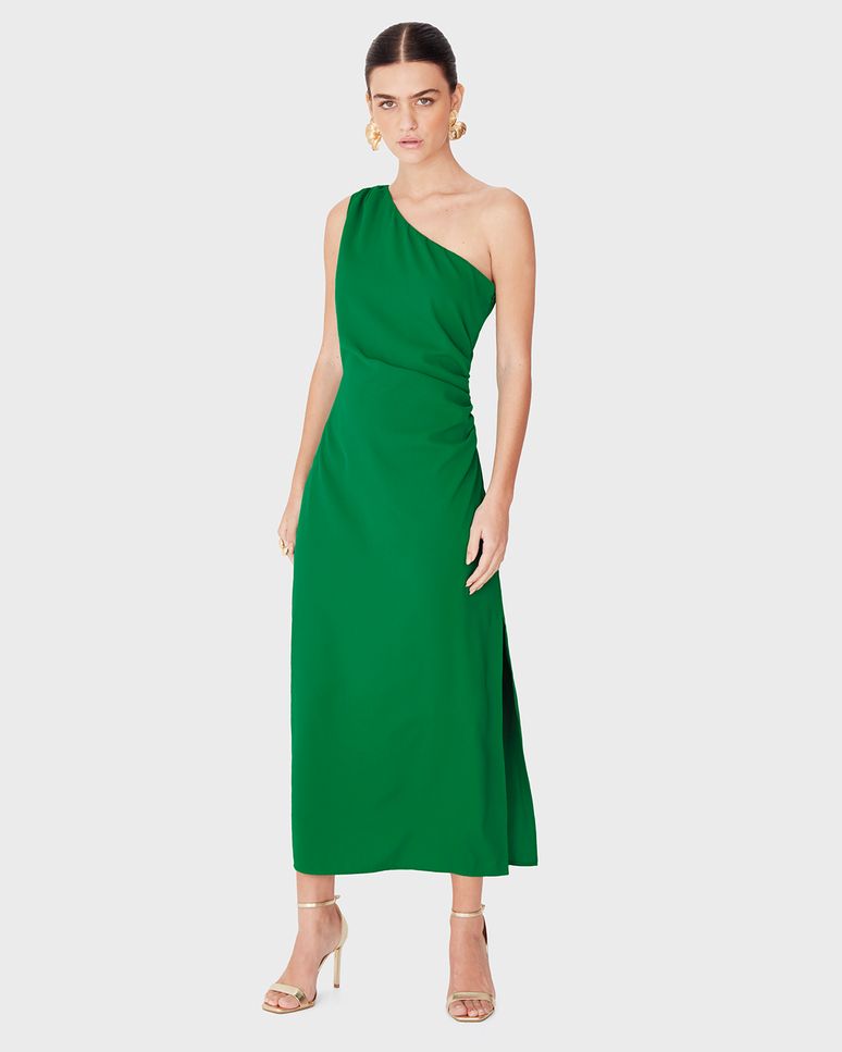 Vestido Midi Feminino Assimétrico Fenda Lateral Em Crepe - ENFIM