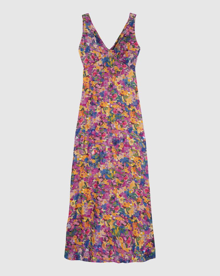 Vestido Longo Feminino Amarração Costas Estampa Floral Viscose Lurex - ENFIM