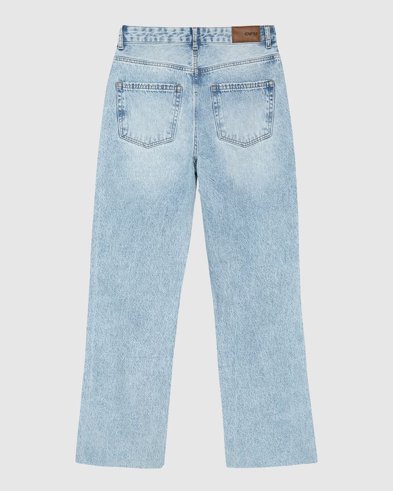 Calça Feminina Reta Fenda E Barra Desfiada Em Jeans 100% Algodão - ENFIM