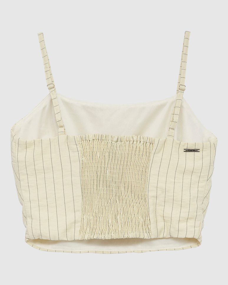 Regata Cropped Feminina Alça Fina Em Tecido Risca De Giz - ENFIM