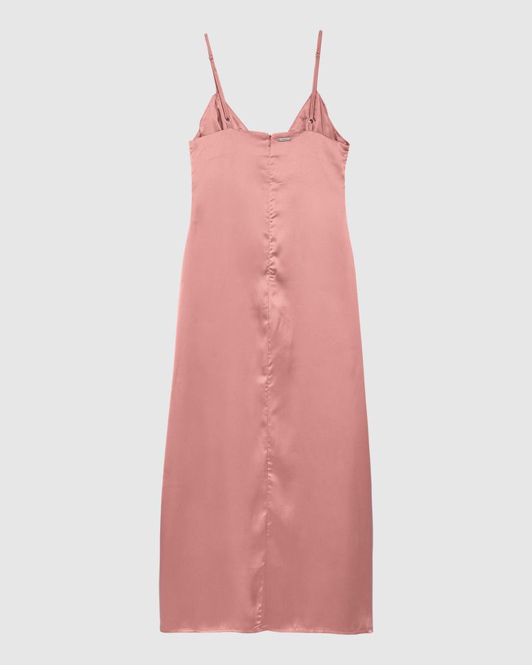 Vestido Midi Feminino Evasê Decote V Faixas Sobrepostas Em Cetim - ENFIM