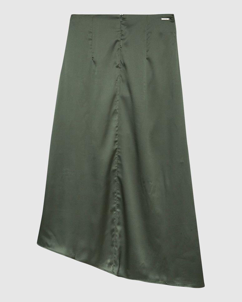 Saia Midi Feminina Evasê Assimétrica Fenda Frontal Em Cetim - ENFIM