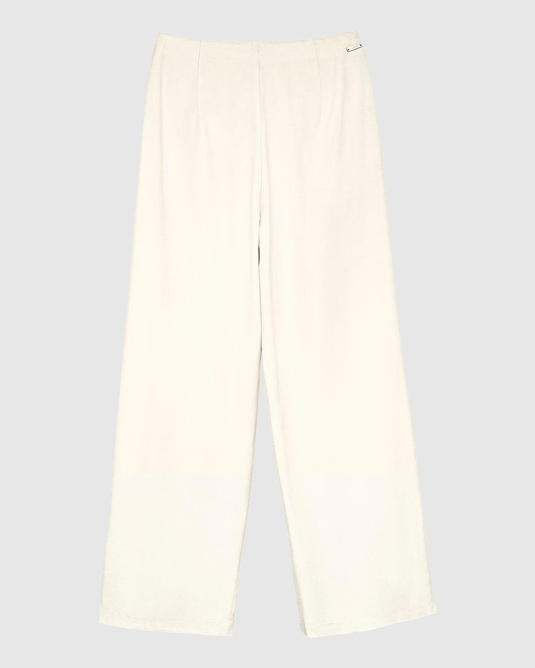 Calça Wide Leg Feminina Pregas E Bolso Faca Em Viscose Sarjada - ENFIM