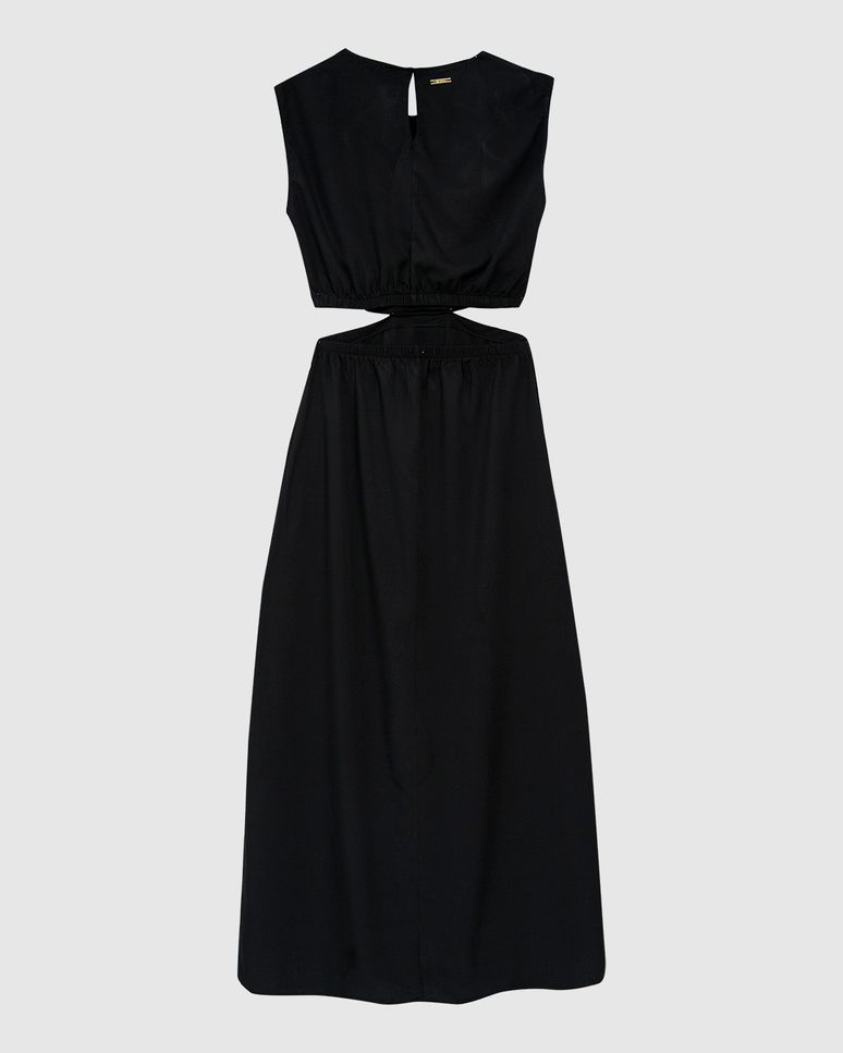 Vestido Midi Feminino Reto Detalhe Vazado E Fenda Em Viscose - ENFIM