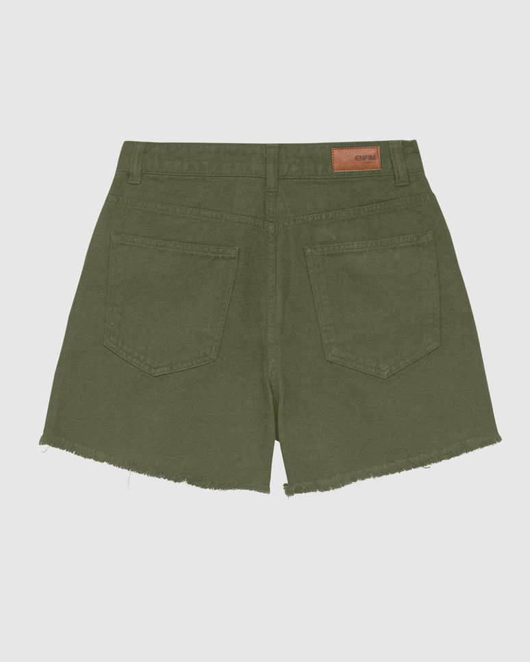 Shorts Feminino Hot Pant Cintura Alta Barra Desfiada Em Sarja Stretch - ENFIM