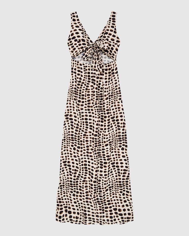 Vestido Longo Feminino Amarração Costas Animal Print Viscose Lurex - ENFIM