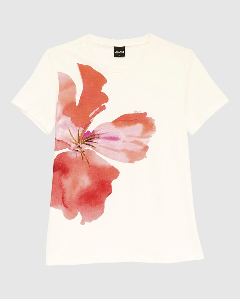 Camiseta Feminina Estampa Foil Floral Em Algodão - ENFIM