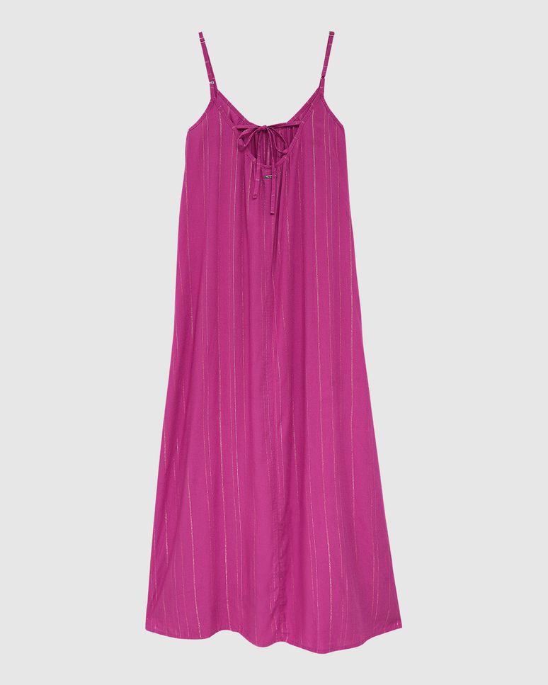 Vestido Longo Feminino Alça Fina Amarração Nas Costas Viscose Lurex - ENFIM