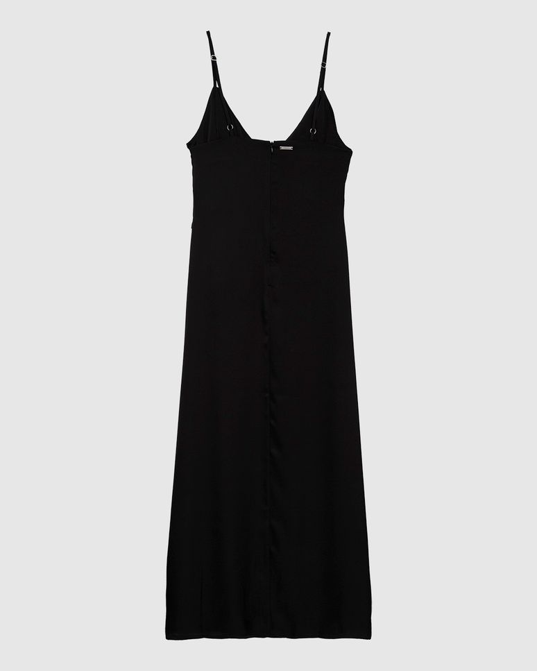 Vestido Midi Feminino Evasê Decote V Faixas Sobrepostas Em Cetim - ENFIM