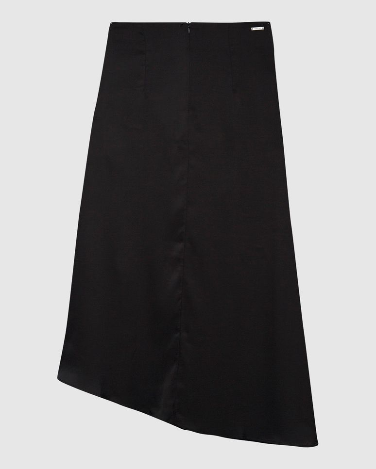 Saia Midi Feminina Evasê Assimétrica Fenda Frontal Em Cetim - ENFIM