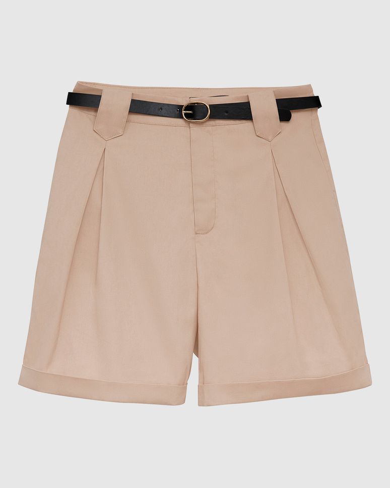 Shorts Feminino Reto Acompanha Cinto Em Algodão Sarjado - ENFIM