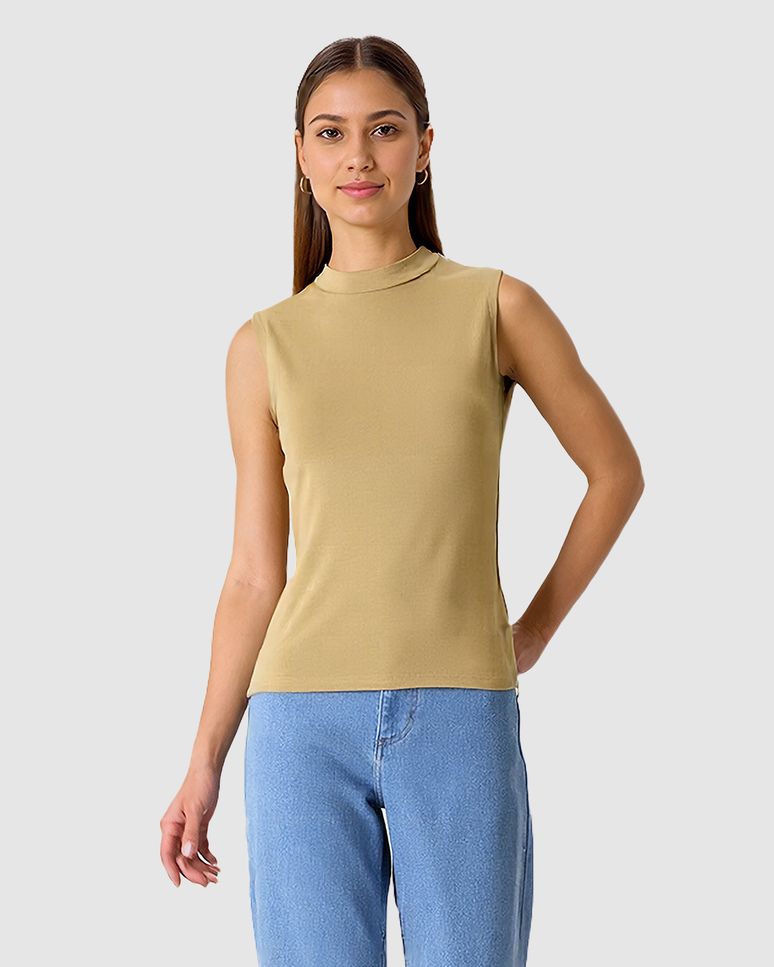 Regata Justa Feminina Gola Alta Em Malha Viscose