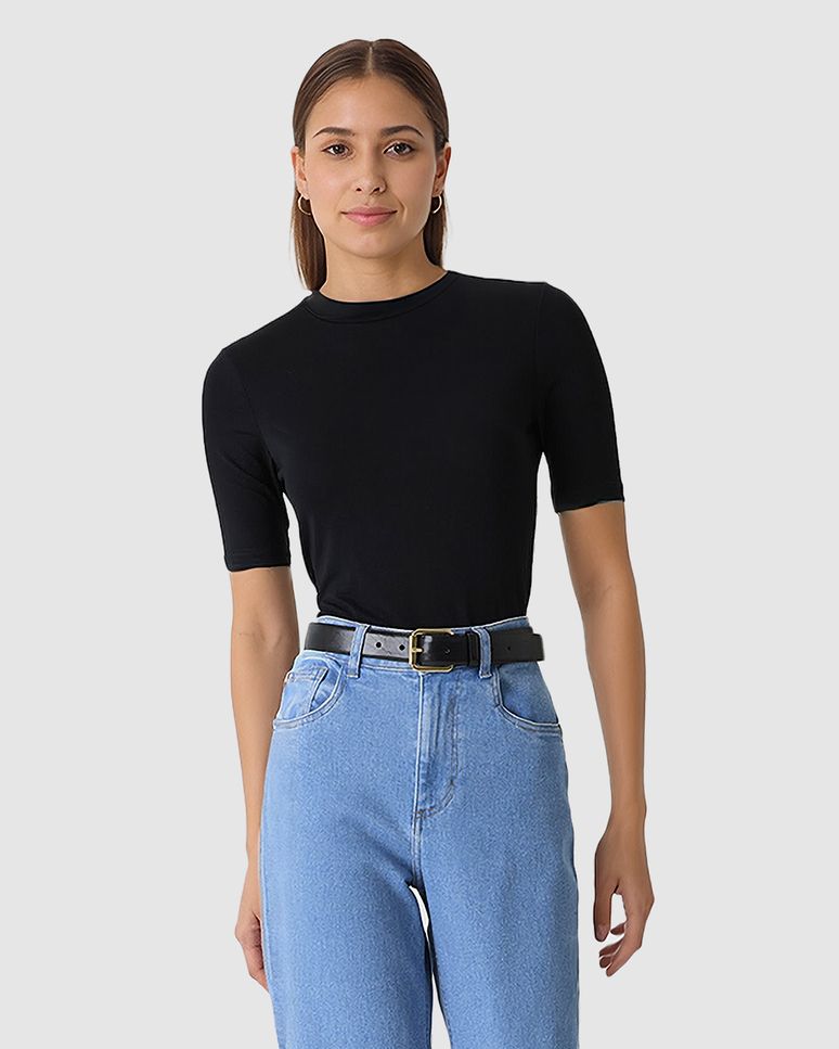 Blusa Justa Feminina Gola Redonda Em Malha Viscose