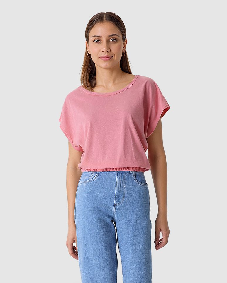 Blusa Ampla Feminina Barra Acabamento Elástico Em Malha Botonê