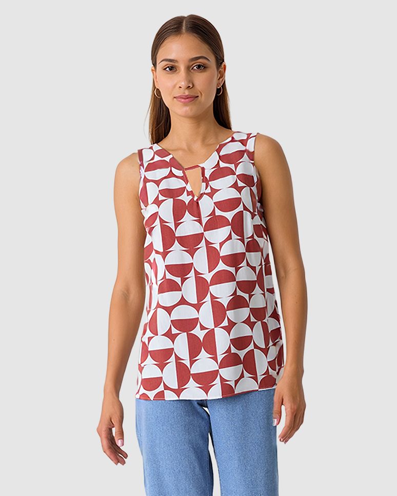 Regata Feminina Estampada Detalhe Fenda Decote Em Viscose