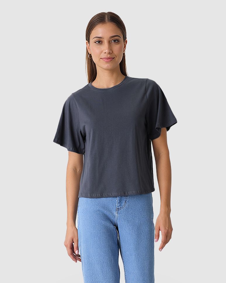 Blusa Feminina Reta Manga Curta Godê Em Algodão