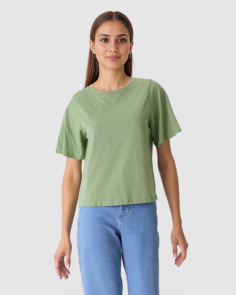 Blusa Feminina Reta Manga Curta Godê Em Algodão