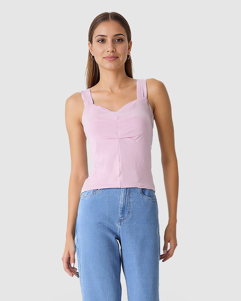 Regata Feminina Decote V Alça Larga Em Viscose Stretch