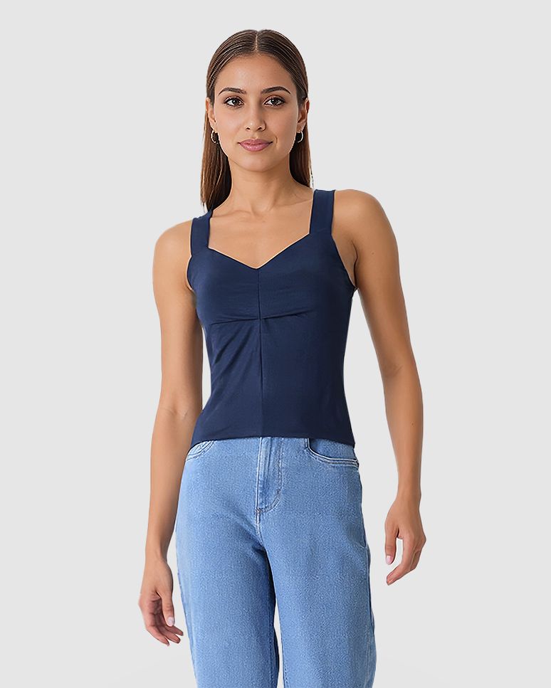 Regata Feminina Decote V Alça Larga Em Viscose Stretch