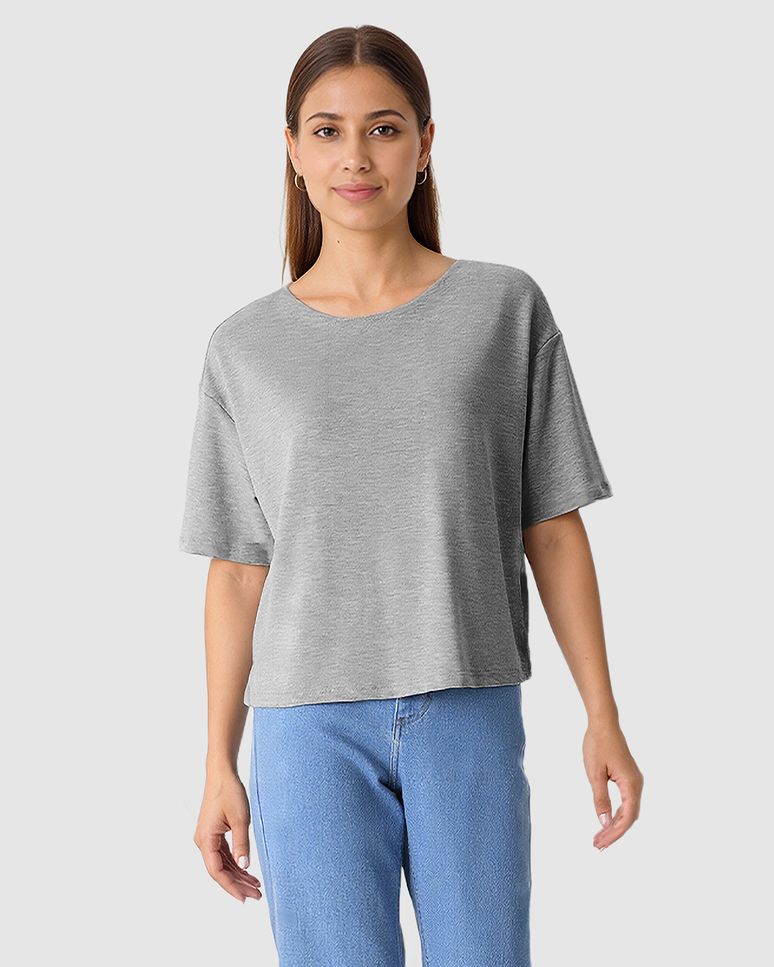 Blusa Box Feminina Decote Redondo Manga Curta Em Moletinho De Viscose