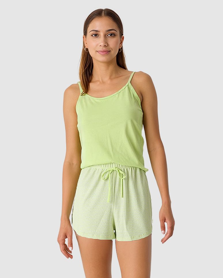 Pijama Curto Feminino Regata E Shorts Estampado Em Algodão