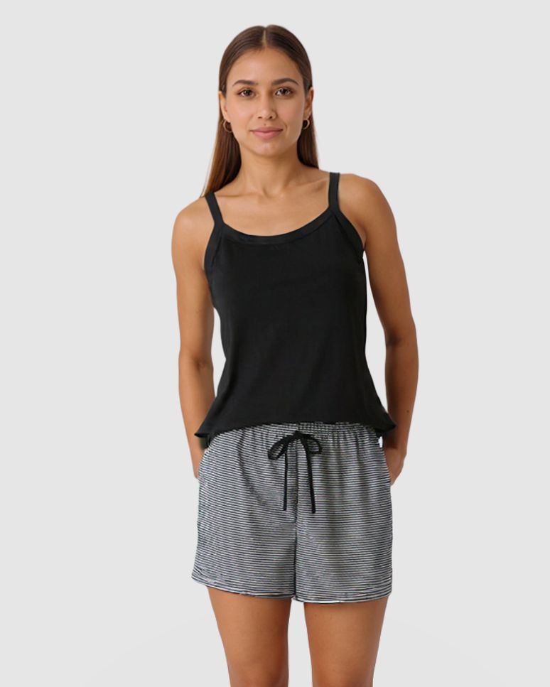 Pijama Curto Feminino Regata E Shorts Estampado Em Algodão