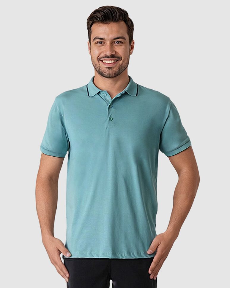 Camisa Polo Masculina Regular Peitilho Frontal Em Malha Algodão Pima