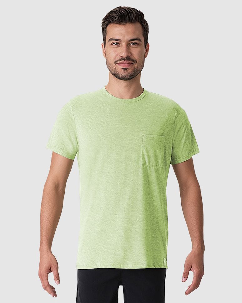 Camiseta Masculina Bolso Frontal Etiqueta Decorativa Em Malha Com Textura