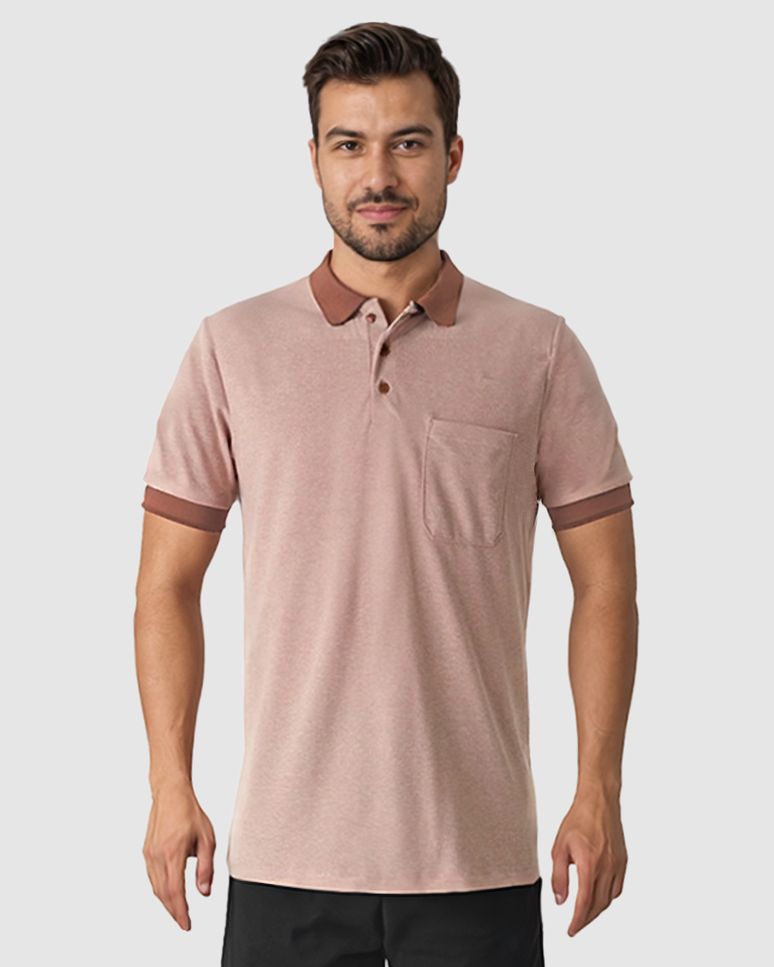 Camisa Polo Masculina Regular Bolso Frontal Em Malha Piquet Texturizada