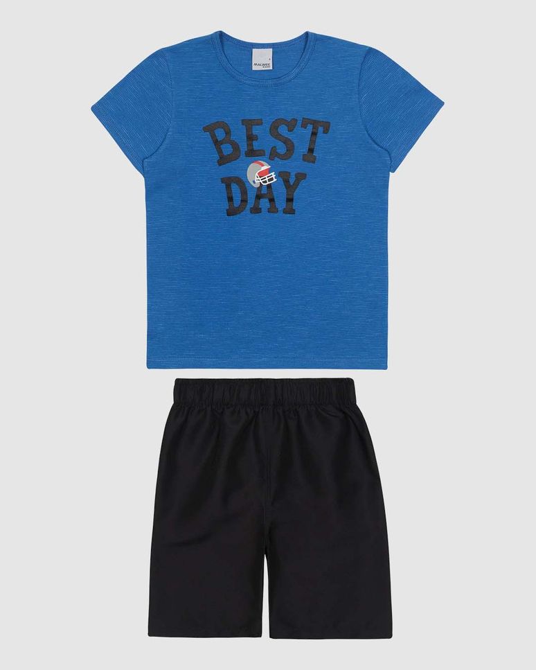 Conjunto Curto Infantil Menino Camiseta Best Day Em Malha Malwee Kids