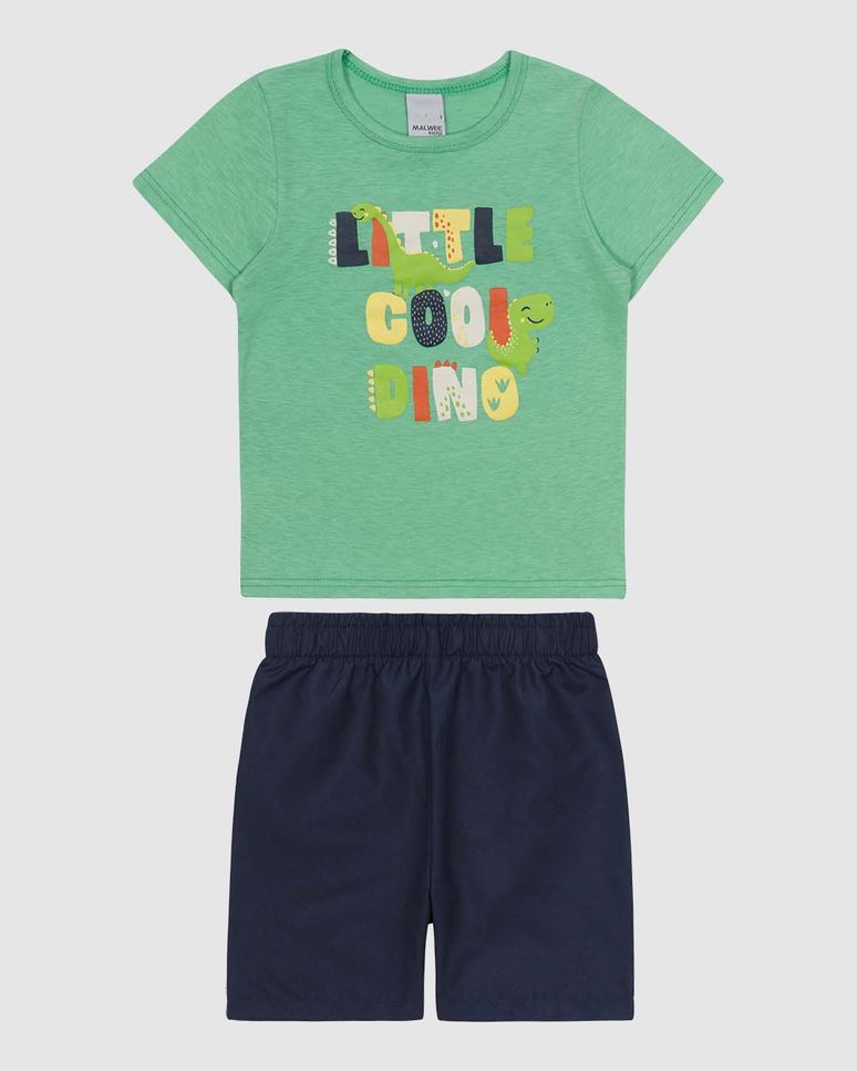 Conjunto Curto Infantil Menino Camiseta Estampa Little Cool Dino Malwee Kids