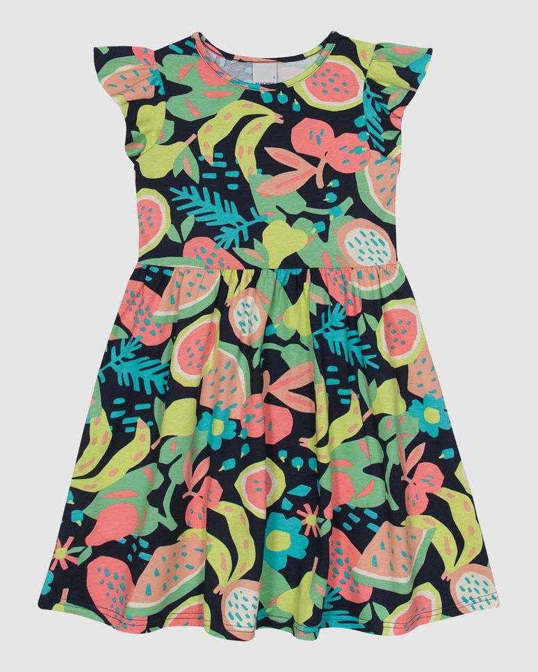 Vestido Infantil Estampado Manga Curta Godê Em Algodão Malwee Kids