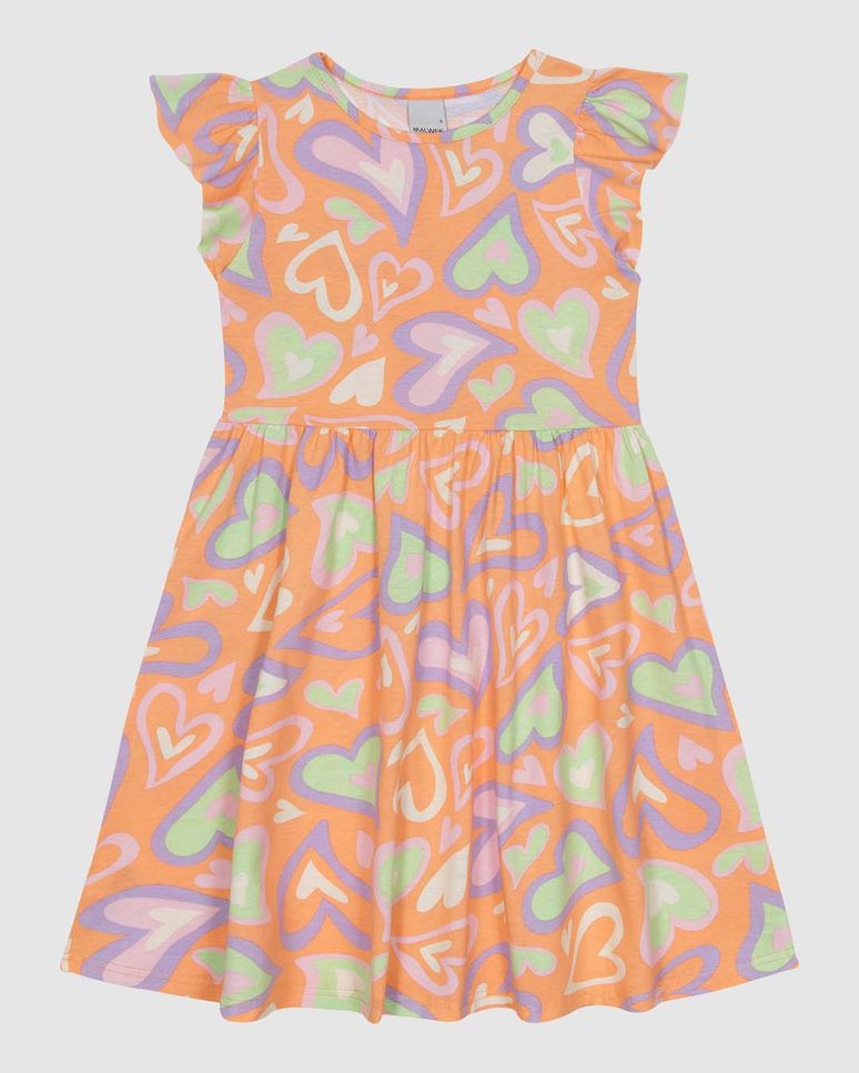 Vestido Infantil Estampado Manga Curta Godê Em Algodão Malwee Kids