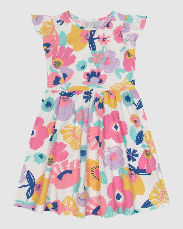 Vestido Infantil Estampado Manga Curta Godê Em Algodão Malwee Kids