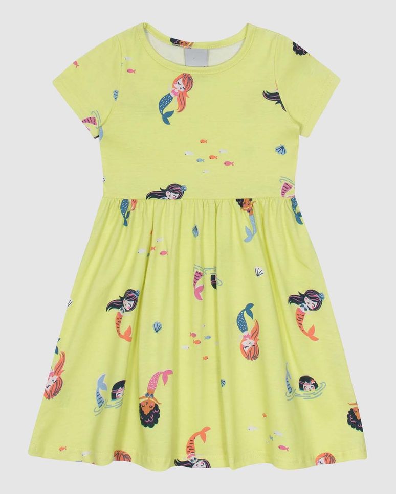 Vestido Infantil Estampa Sereias Em Algodão Malwee Kids