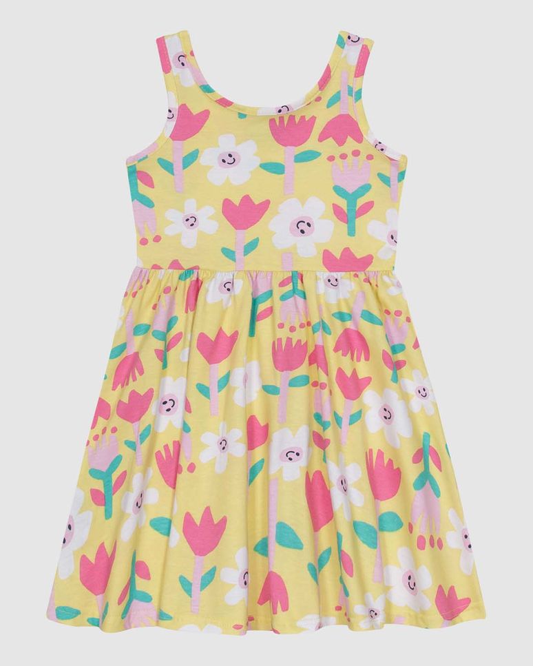 Vestido Infantil Rodado Estampado Decote Redondo Regata Em Algodão Malwee Kids