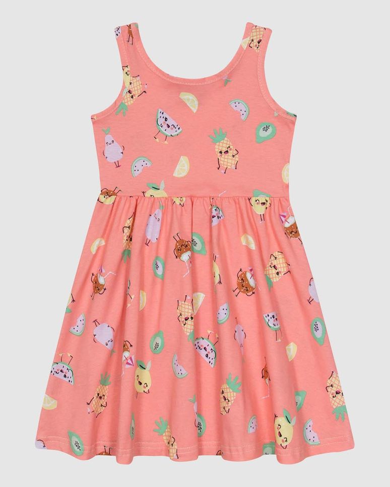 Vestido Infantil Rodado Estampado Decote Redondo Regata Em Algodão Malwee Kids