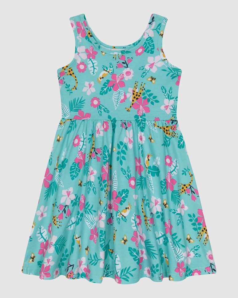 Vestido Infantil Rodado Estampado Decote Redondo Regata Em Algodão Malwee Kids