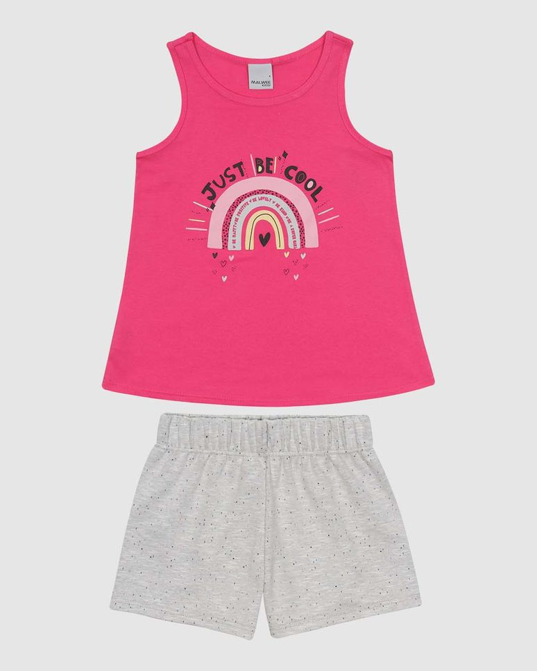 Conjunto Curto Infantil Menina Regata Estampa Frontal Em Algodão Malwee Kids
