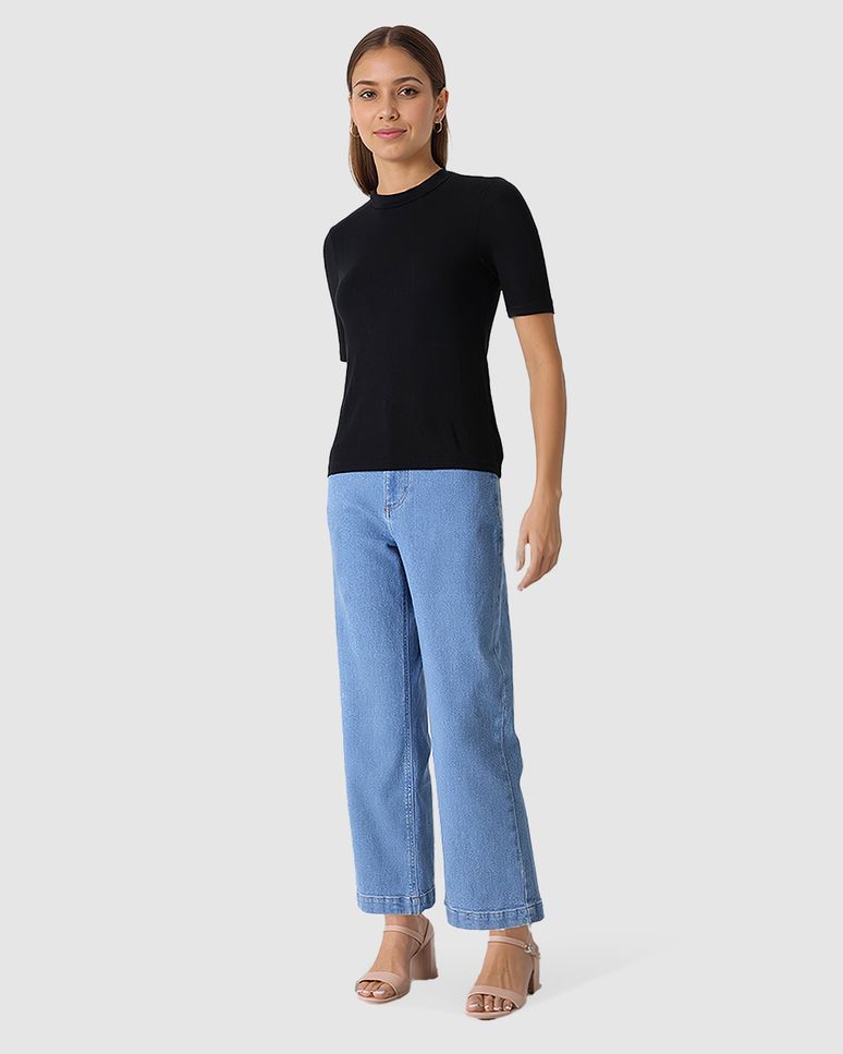 Blusa Justa Feminina Gola Redonda Em Malha Viscose