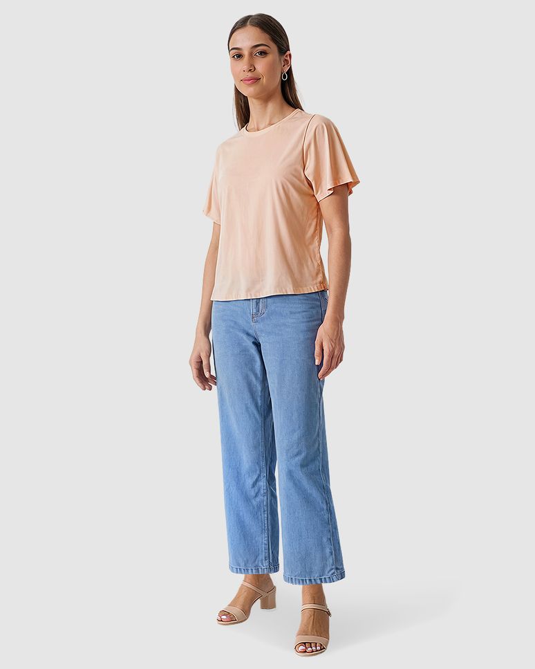 Blusa Feminina Reta Manga Curta Godê Em Algodão