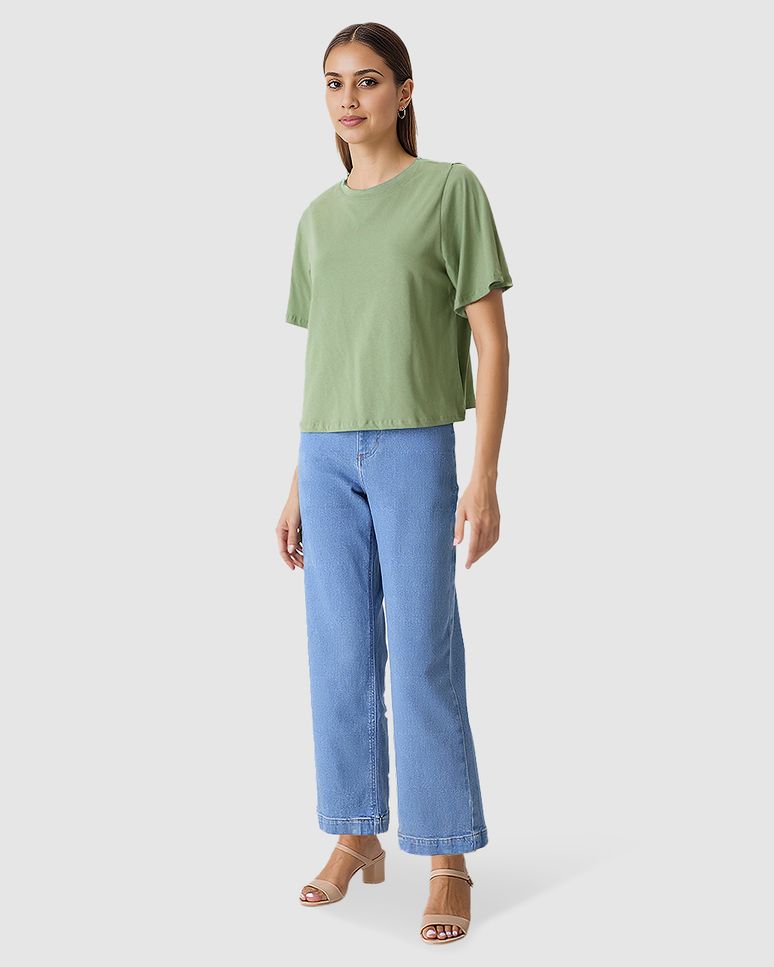 Blusa Feminina Reta Manga Curta Godê Em Algodão