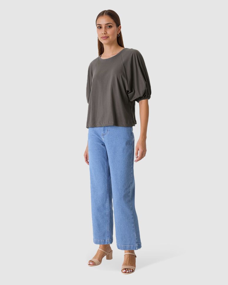 Blusa Ampla Feminina Manga Bufante Com Elástico Em Algodão