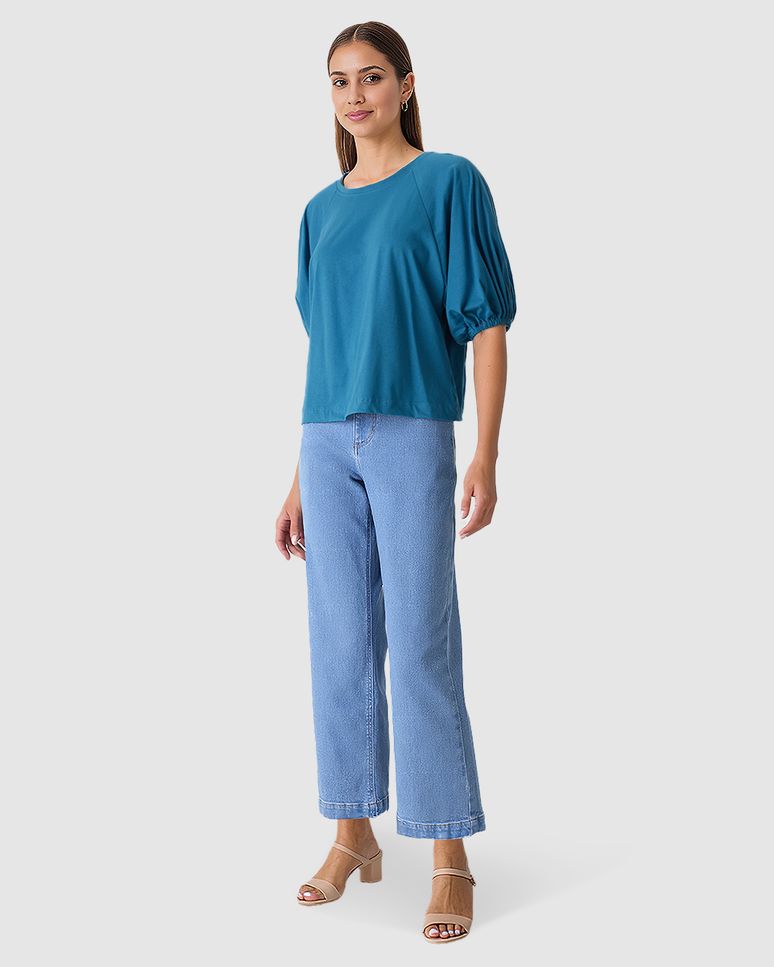 Blusa Ampla Feminina Manga Bufante Com Elástico Em Algodão