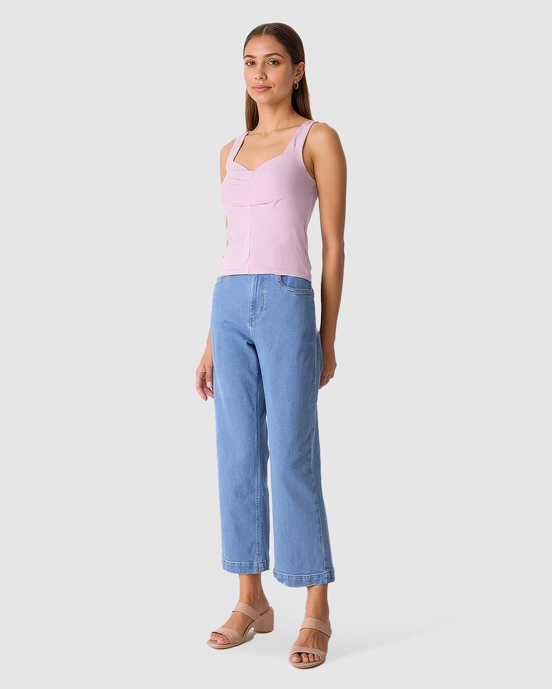 Regata Feminina Decote V Alça Larga Em Viscose Stretch