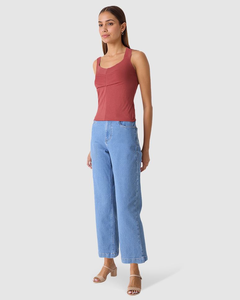 Regata Feminina Decote V Alça Larga Em Viscose Stretch