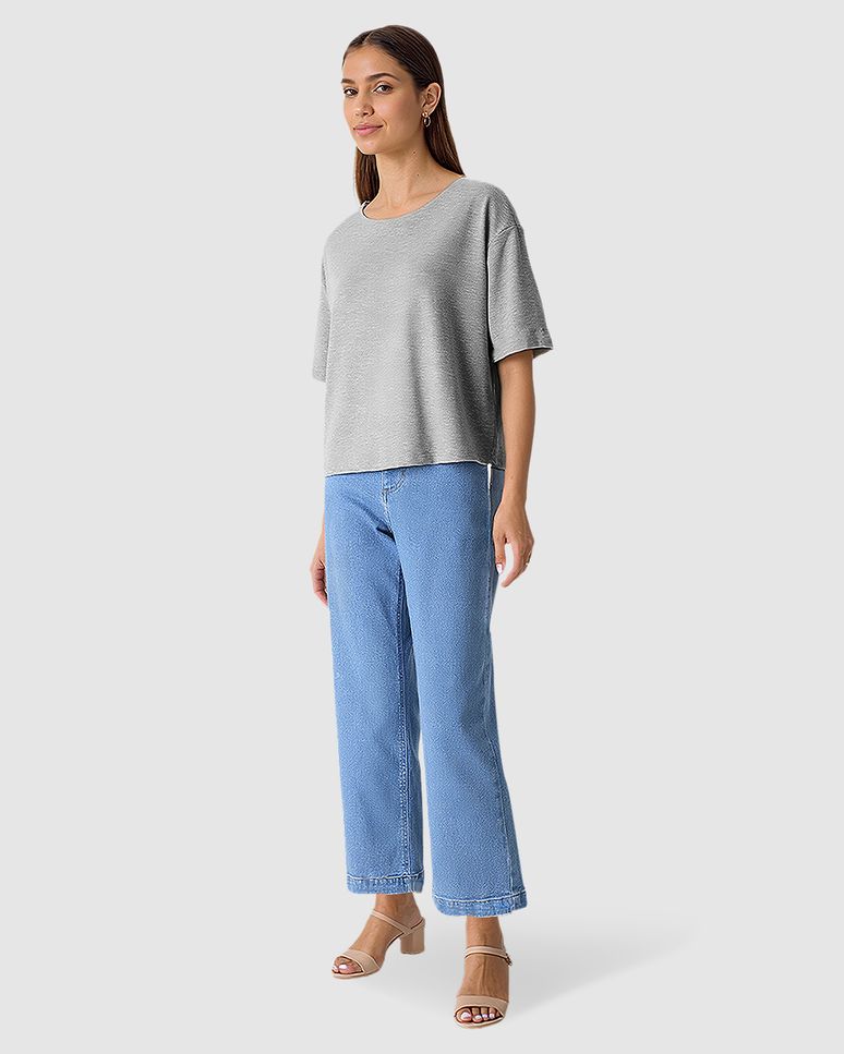 Blusa Box Feminina Decote Redondo Manga Curta Em Moletinho De Viscose