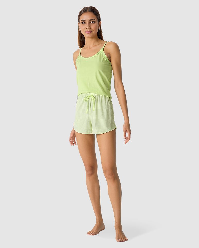 Pijama Curto Feminino Regata E Shorts Estampado Em Algodão