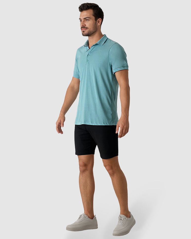 Camisa Polo Masculina Regular Peitilho Frontal Em Malha Algodão Pima